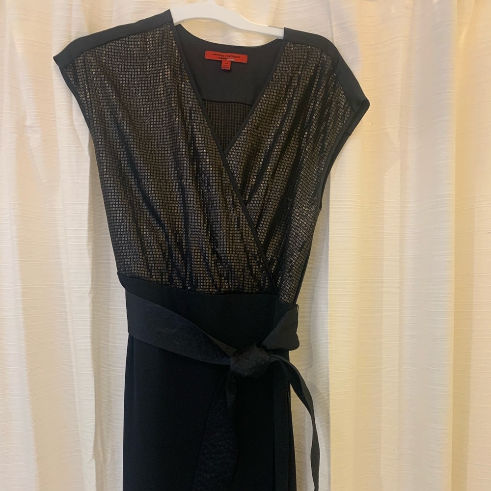 Black sequined cocktail special occasion wrap dress
